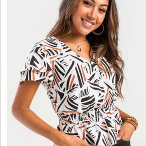 Karli abstract tribal peplum blouse (M)